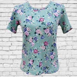 Vintage Ann Hill Petite Floral Mint Blouse Small